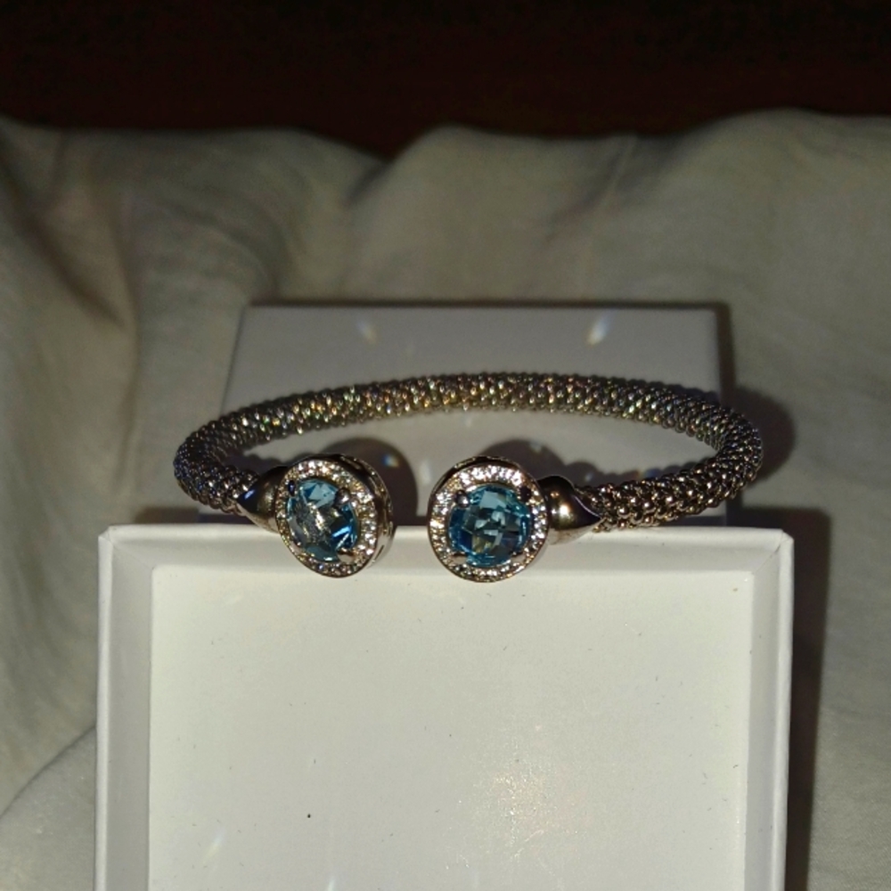 Elegant Blue Topaz and Silver Cuff Bracelet